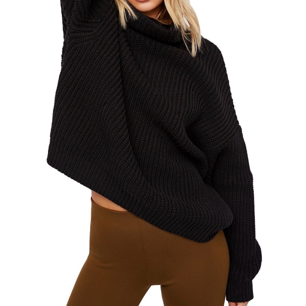 Free People Black Oversized Knit Sweater - Women